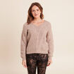 Pull col V manches longues taupe femme