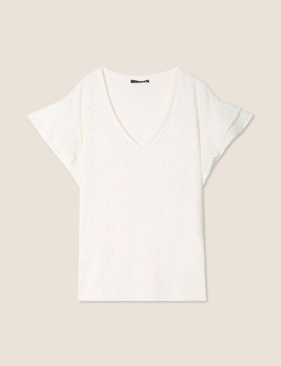T-shirt cintré col V ecru femme