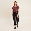 Pantalon coupe droite à coulisse noir femme
