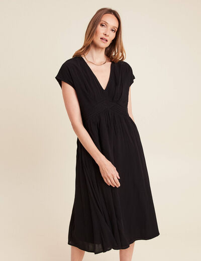 Robe évasée courte manches courtes noir femme