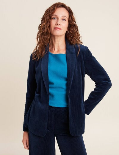 Veste tailleur velours bleu marine femme