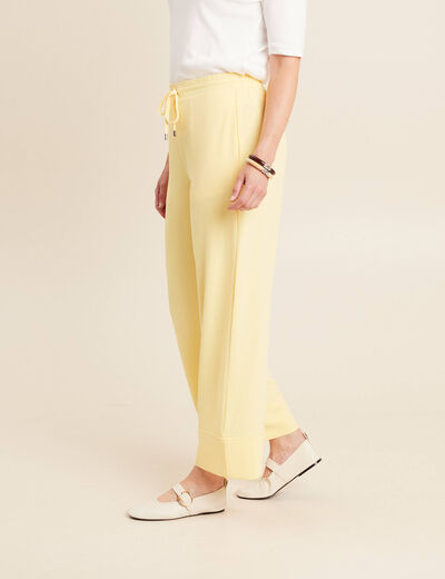 Pantalon large taille haute jaune pastel femme