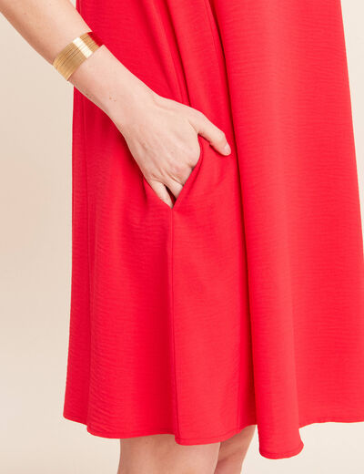 Robe courte &eacute;vas&eacute;e sans manches col rond rouge fluo femme