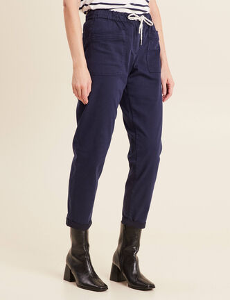 Pantalon coupe droite à coulisse bleu marine femme