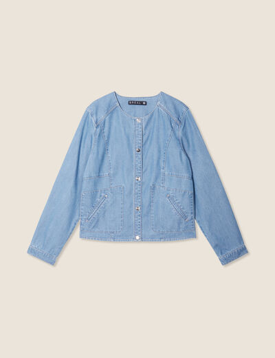 Blouson boutonné en jean denim double stone femme
