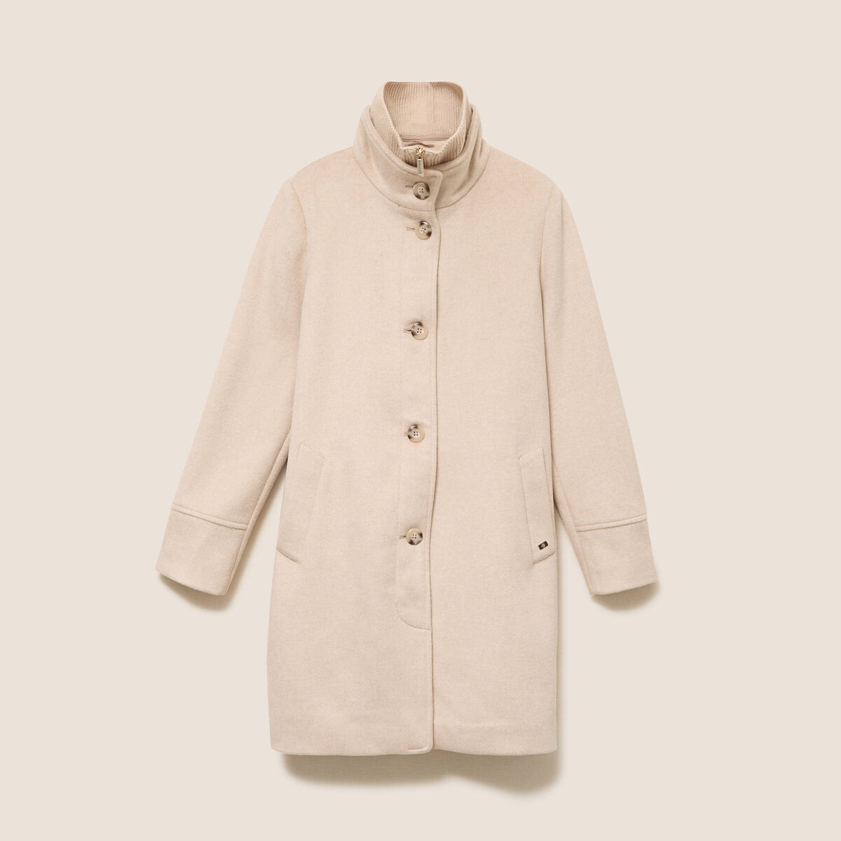 Manteau col montant doubl&eacute; creme femme