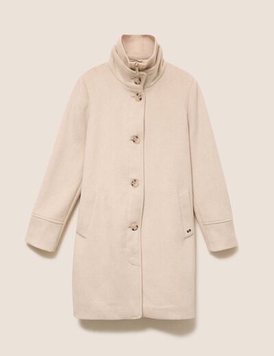 Manteau col montant doubl&eacute; creme femme