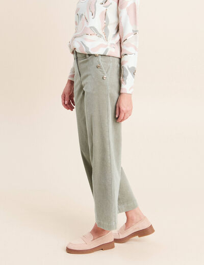 Pantalon large velours c&ocirc;tel&eacute; vert clair femme