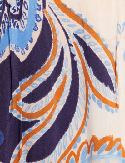 Robe courte &eacute;vas&eacute;e col v manches 3/4 bleu femme