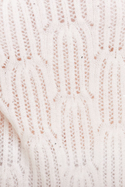 Pull manches longues sequins ecru femme