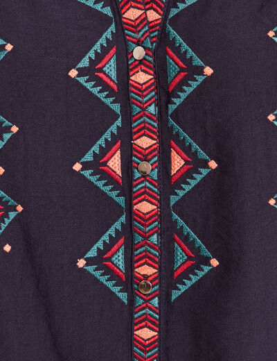 Chemise broderie manches longues rouge femme