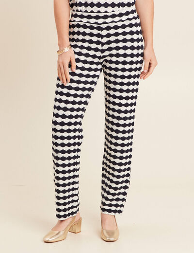 Pantalon large taille haute bleu marine femme