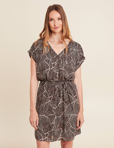 Robe droite fluide col en V noir femme