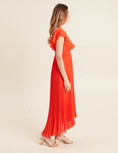 Robe longue évasée à volants orange foncé femme