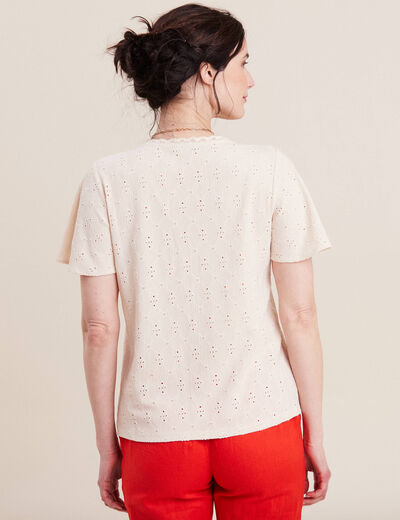 Blouse manches courtes brodée ivoire femme
