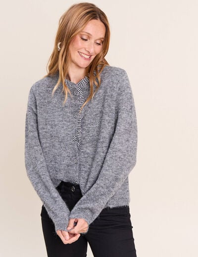 Gilet avec d&eacute;tails au col gris fonc&eacute; femme