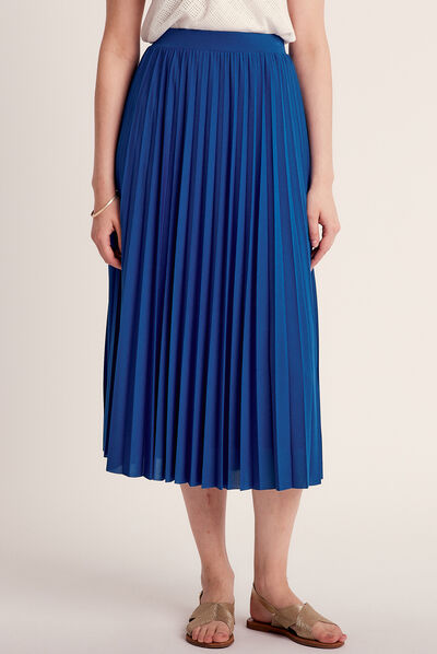 Jupe midi évasée plissée bleu electrique femme