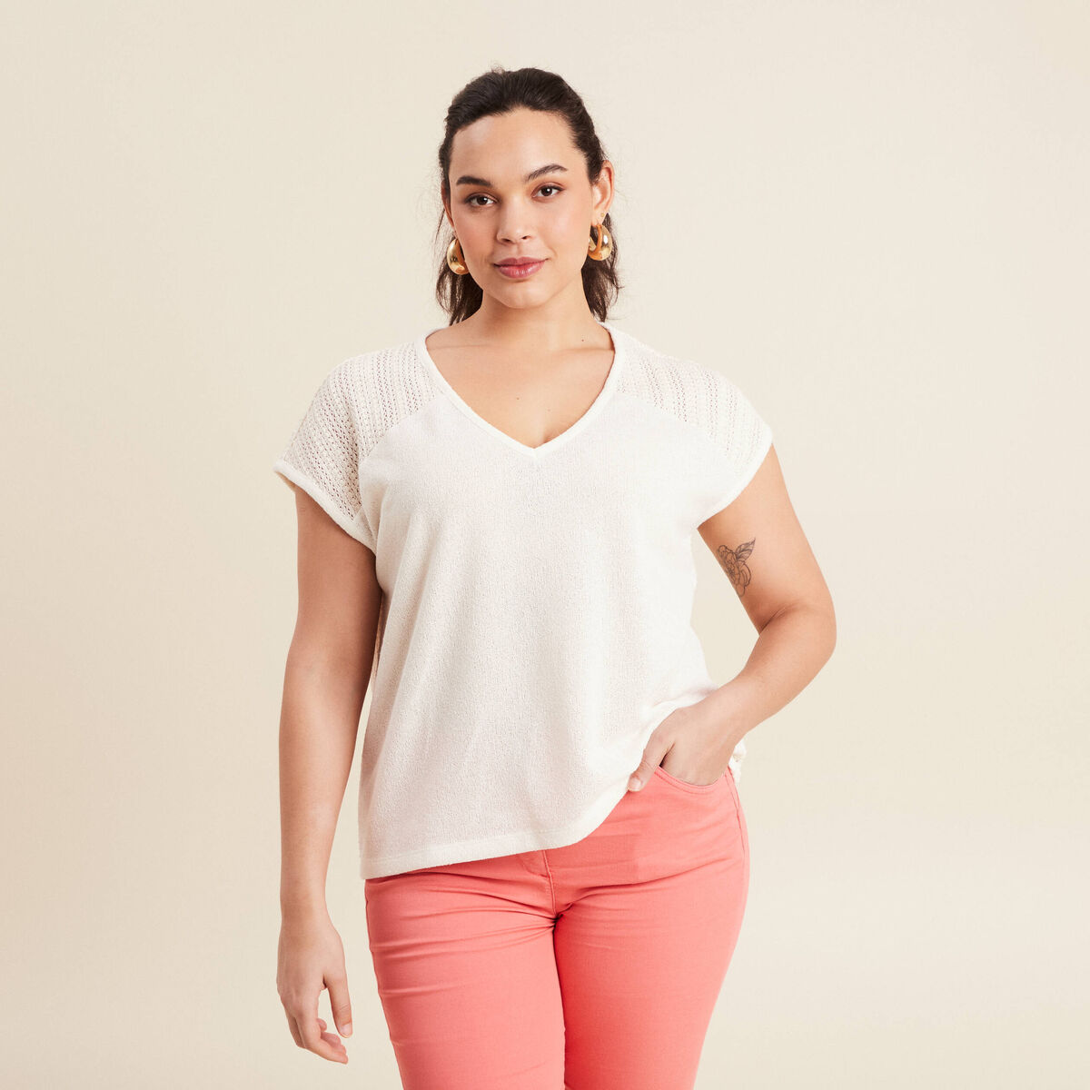 T-shirt manches courtes ecru femme