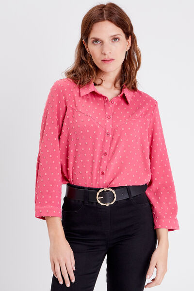 Chemise manches 3/4 rose framboise femme