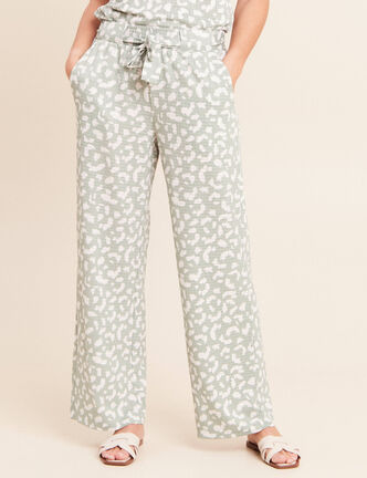 Pantalon coupe large 7/8&egrave;me taille haute taupe femme