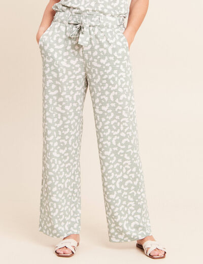Pantalon coupe large 7/8&egrave;me taille haute taupe femme