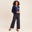 Veste col chemise manches longues bleu fonc&eacute; femme