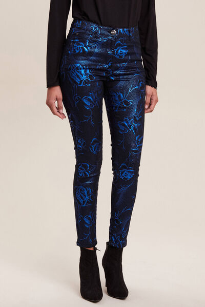 Pantalon ajusté enduit 7/8ème bleu electrique femme