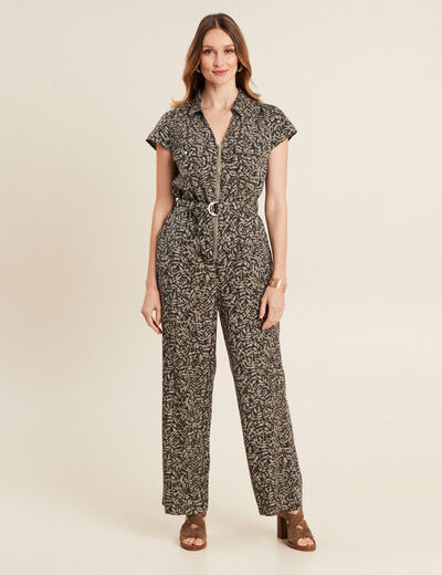 Combinaison pantalon zippée vert kaki femme