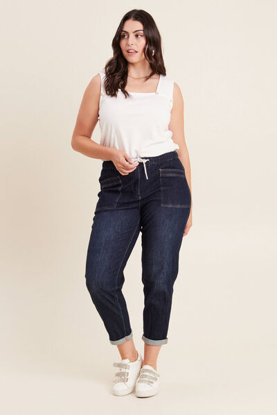 Jean large à coulisse denim brut femme