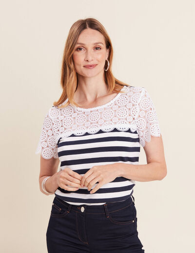 T-shirt manches courtes bleu foncé femme