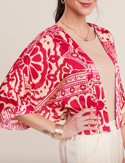 Kimono imprimé rose fushia femme