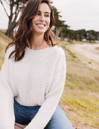 Pull manches longues ecru femme
