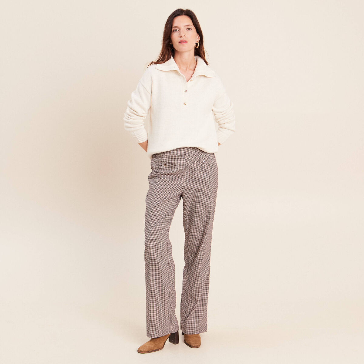 Pull col camionneur ecru femme
