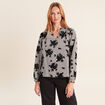 Blouse col v manches longues bleu femme