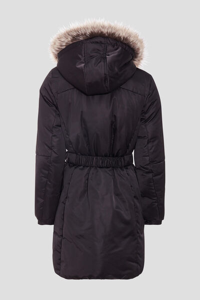 Doudoune droite ceinturée déperlante noir femme