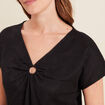 Top col V manches courtes noir femme