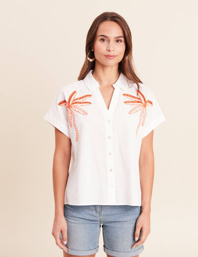 Chemise col chemise manches courtes blanc femme