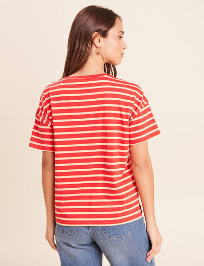T-shirt col rond manches courtes rose femme