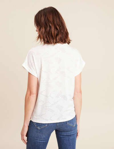 T-shirt col tunisien manches courtes blanc femme