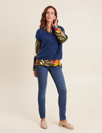 Pull sans manches bleu marine femme