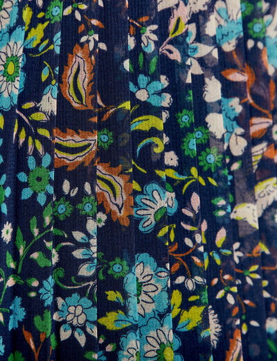 Jupe longue droite plissée bleu marine femme