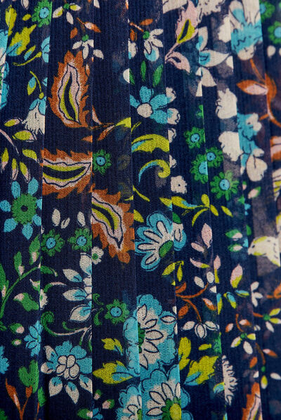 Jupe longue droite plissée bleu marine femme
