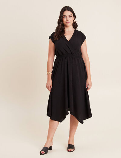 Robe évasée taille smockée noir femme