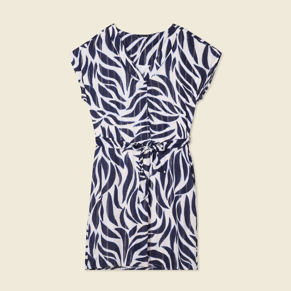 Robe droite fluide col en V bleu foncé femme