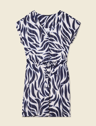 Robe droite fluide col en V bleu foncé femme
