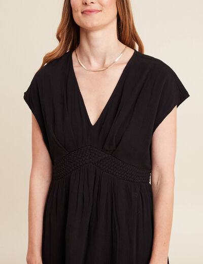 Robe évasée courte manches courtes noir femme