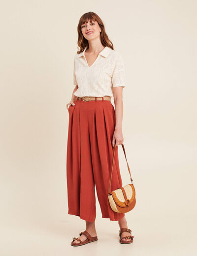 Pantalon jupe-culotte large vieux rose femme