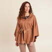 Poncho ceintur&eacute; fermeture zipp&eacute;e marron clair femme