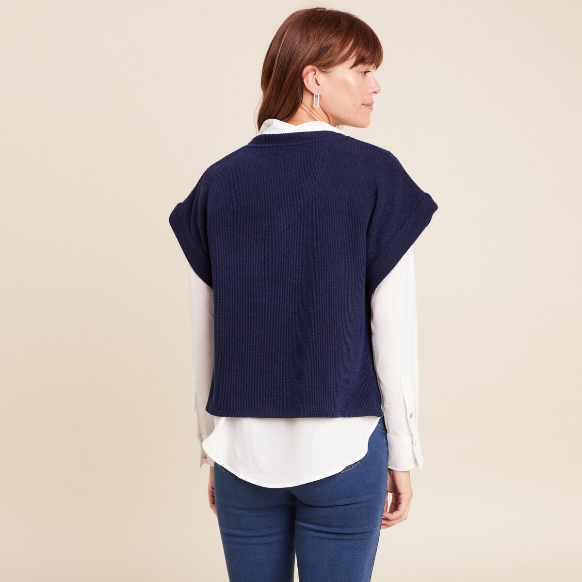 T-shirt sans manches bleu marine femme
