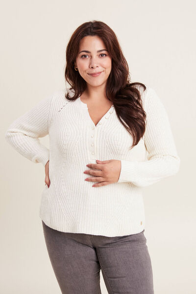 Pull manches longues ecru femme